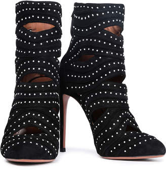 Alaia Cutout Studded Suede Ankle Boots
