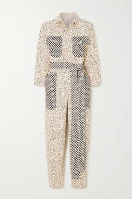Yvonne S Belted Floral-print Cotton-twill Jumpsuit - White