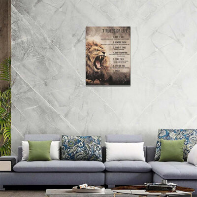 Williston Forge Lion Wall Art King Animal Lion 7 Rules Of Life Quotes Canvas Wall Decor Inspirational Vintage Pictures Print Painting Framed Artwork Home Decor For Be