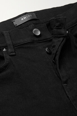 Amiri Mx1 Leather-trimmed Distressed High-rise Slim-leg Jeans - Black