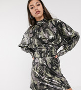 Thumbnail for your product : ASOS Tall DESIGN Tall mini dress in camo sequin in slouchy fit with belt