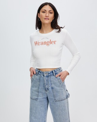 Wrangler Women's White Printed T-Shirts - The Reaction Long Sleeve Rib Tee