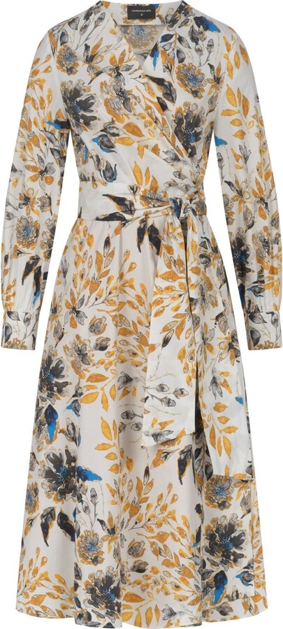 Marianna Déri White / Yellow / Blue Autumn Garden Wrap Dress