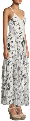 Alice + Olivia Jayda V-Neck Sleeveless Ruffled Godet Floral-Print Maxi Dress