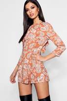 Thumbnail for your product : boohoo Bohemian Print Open Back Ruffle Playsuit