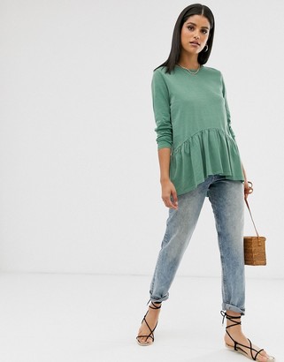 ASOS Tall DESIGN Tall smock top with long sleeve in wash