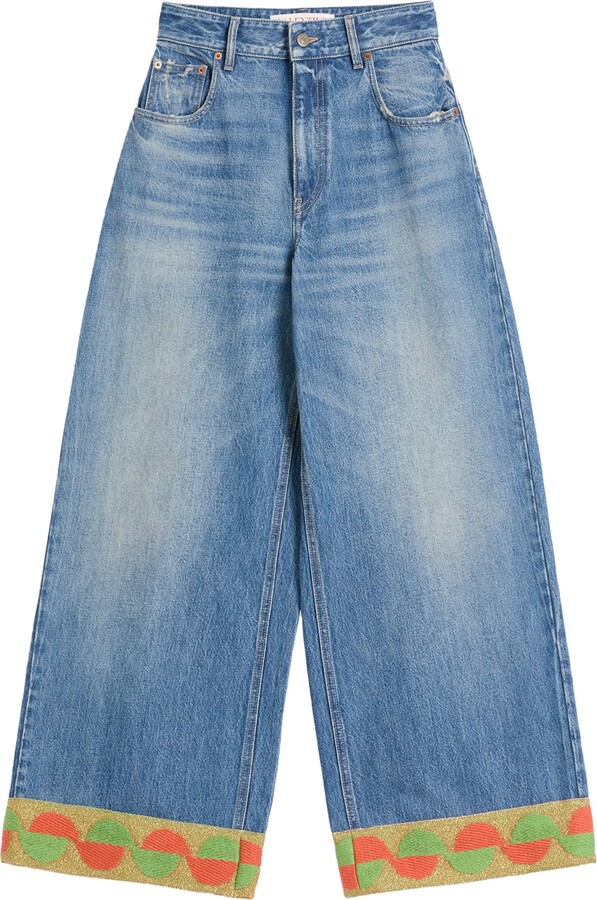 Valentino Decorated-Trim Wide-Leg Jeans