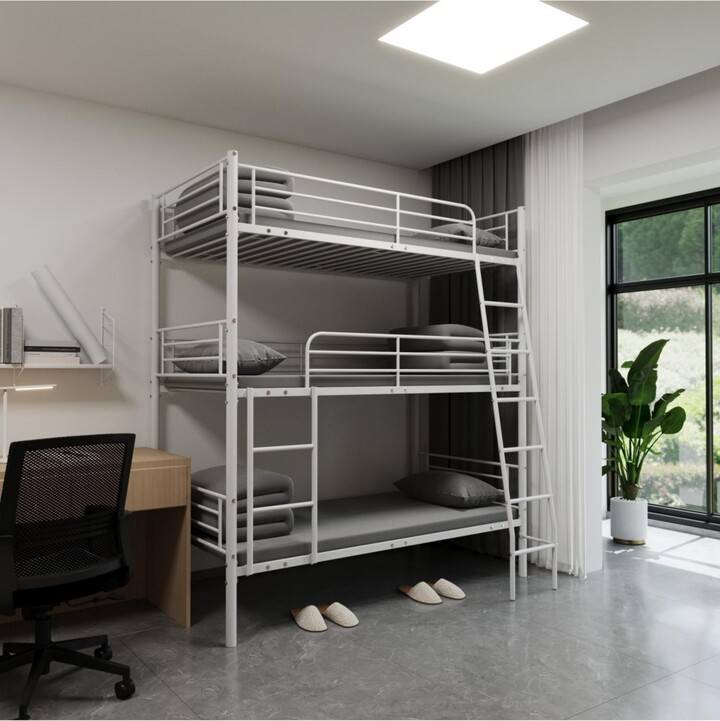 Streamdale Furniture Bedroom dormitory twin size white metal triple bunk bed can be disassembled into three beds