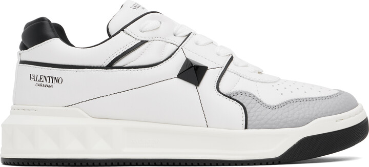 Valentino Garavani White & Black One Stud Low-Top Nappa Sneakers