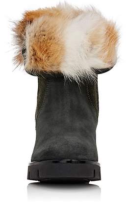 Mr & Mrs Italy Women's Fur-Collar Suede & Felt Ankle Boots - London Green, Nat