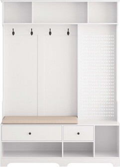 One Allium Way Multi-purpose Hallway Hall Tree with Removable Linen Cushioned Entryway Bench, Coat Rack, Storage Shelves, and DIY Pegboard,for Hallways, Living Room