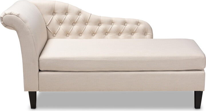 Baxton Studio Florent Modern and Contemporary Beige Fabric Upholstered Black Finished Chaise Lounge