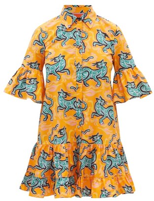 La DoubleJ Choux Crazy Tiger-print Cotton Mini Shirt Dress - Orange Print