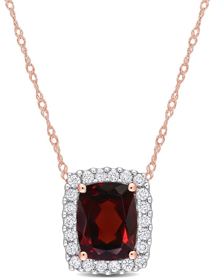 Rina Limor Fine Jewelry 14K Rose Gold 2.44 ct. tw. Diamond & Garnet Rectangle Halo Pendant