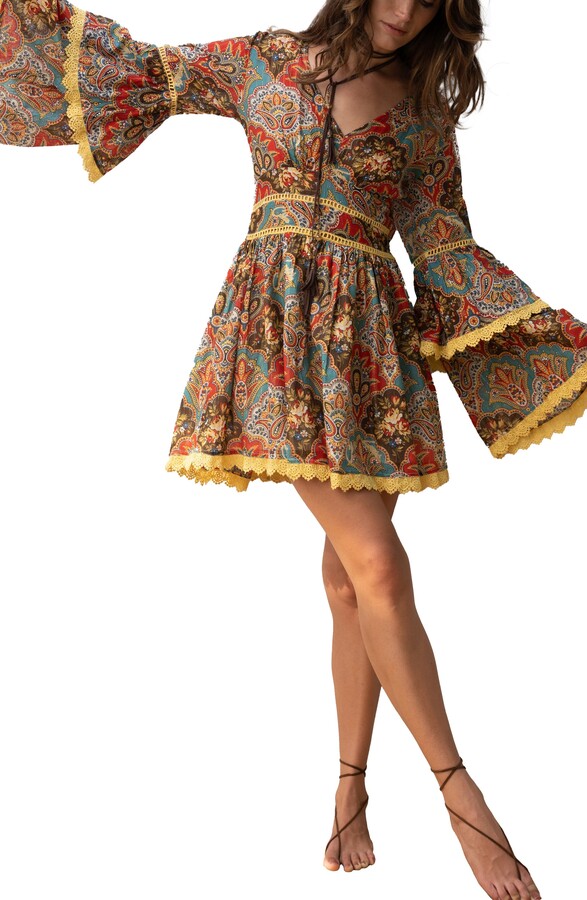 boho bell sleeve mini dress