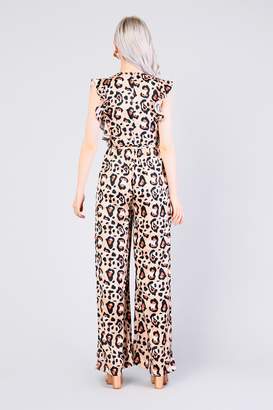 Glamorous Womens **Leopard Print Ruffle Jumpsuit By Multi