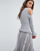 Thumbnail for your product : boohoo High Neck Cold Shoulder Ruffle Jumper