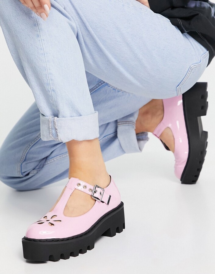 Lamoda chunky t-bar shoes in pale pink patent - ShopStyle Flats