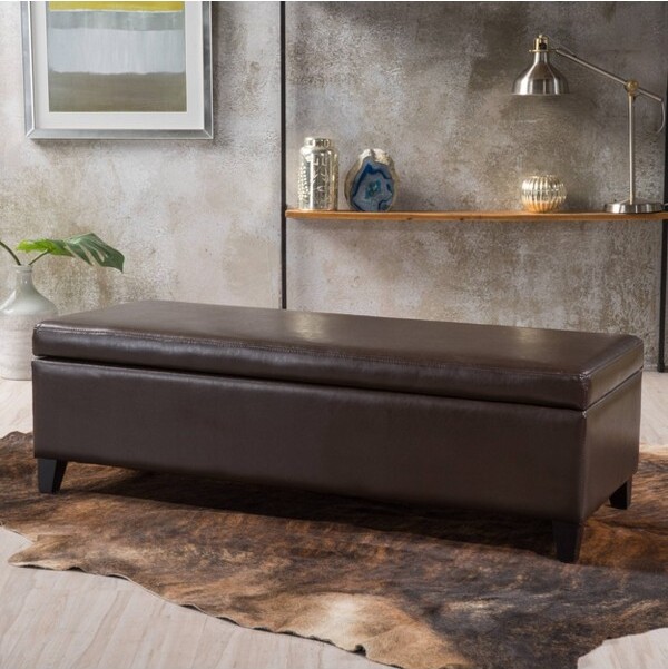 Christopher Knight Home YorkBondedLeatherBrownStorageOttomanBench-ChristopherKnightHome:LargeInteriorHardwoodFrame