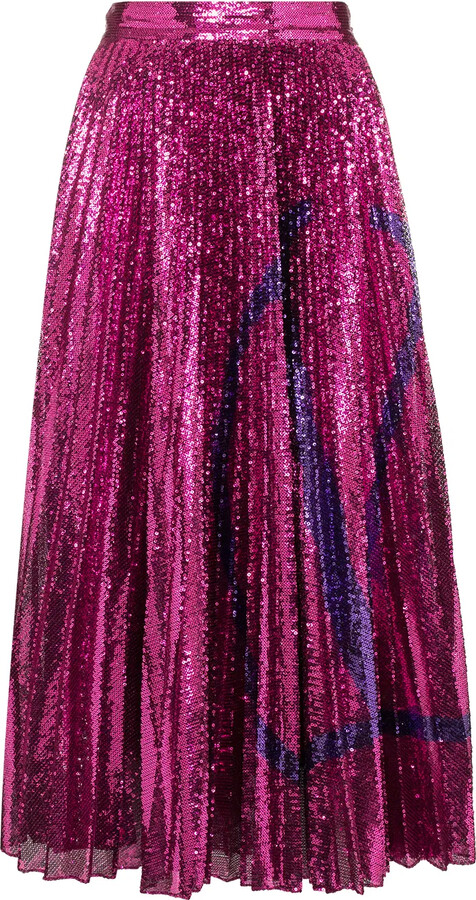 msgm pleated sequin midi skirt