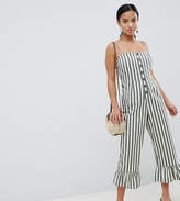 Thumbnail for your product : ASOS Petite Design Petite Cotton Frill Hem Jumpsuit With Square Neck And Button Detail In Stripe