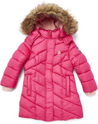 U.S. Polo Assn. Fuchsia & Classic Pink Hooded Puffer Jacket - Toddler & Girls