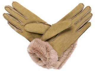 Neiman Marcus Fur-Trimmed Suede Gloves