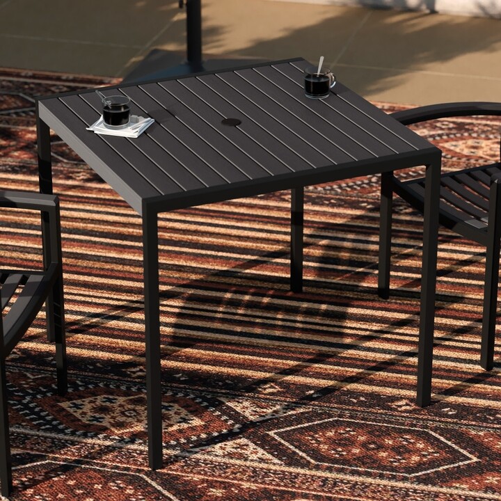 Taylor & Logan Square AllWeather Faux Teak Patio Dining Table with Steel Frame Seats 4