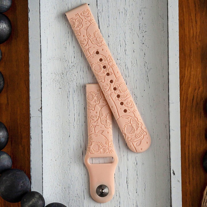 Skull & Roses Samsung Watch Band | Engraved Custom Galaxy Skulls Strap