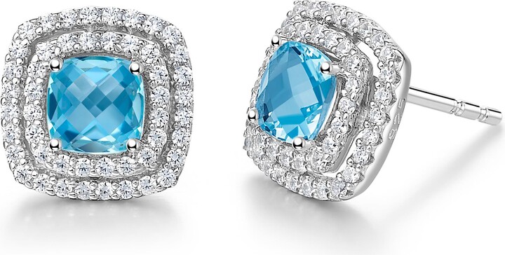 Lafonn Semiprecious Stone & Simulated Diamond Double Halo Cushion Stud Earrings