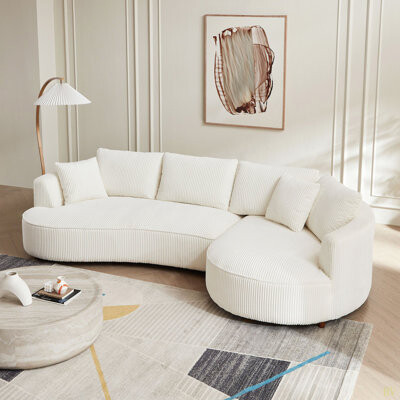 122.04 Inch Corduroy Upholste Sectional Sofa With Right Facing Chaise For Living Room Office Corner Corduroy Modern Sofa
