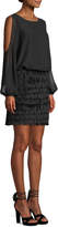 Thumbnail for your product : Aidan Mattox Aidan by Slit-Sleeve Mini Dress w/ Fringe Skirt