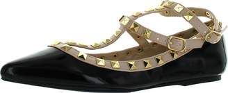 Wild Diva Women's Fashion Patent Suede Studs Pointy T Bar Flats Shoes 8.5