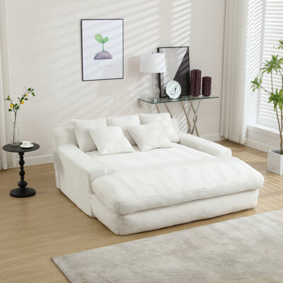 Latitude Run Chenille 2-Seater Lazy Sofa With 5 Back PillowsComfy Sofa- Deep Seat Couch For Living RoomClub