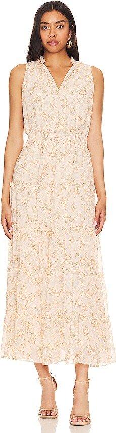 1 state tie neck long sleeve tiered maxi dress