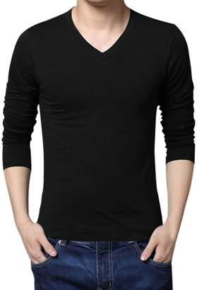 uxcell Allegra K Men V Neck Long Sleeve Spring Fall T-Shirt XL