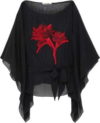Roberto Cavalli Draped Bead-embellished Silk And Cotton-blend Top