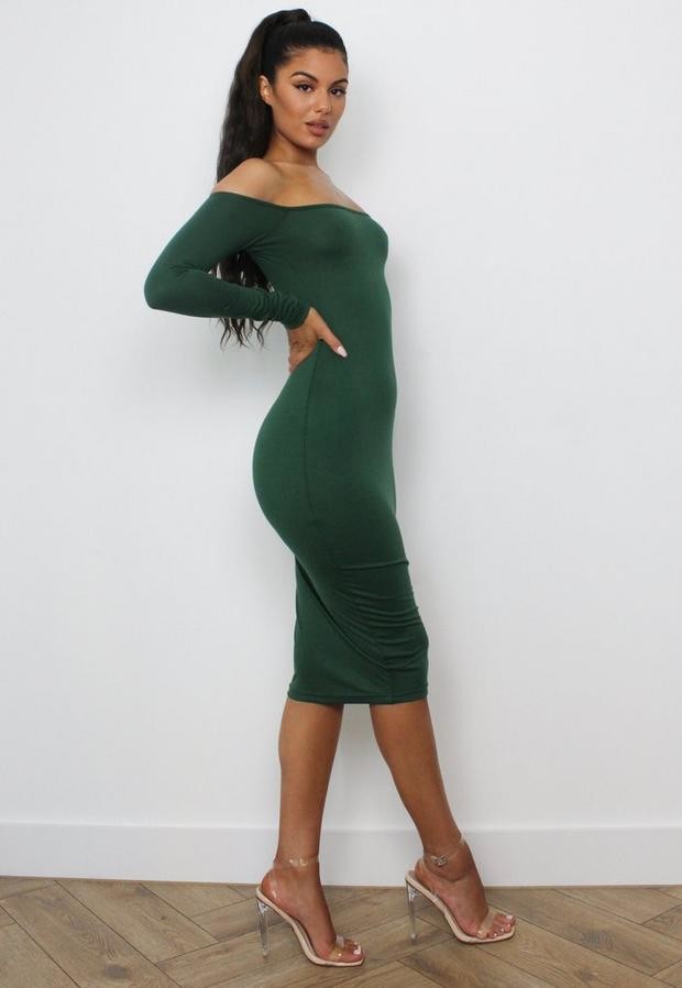 dark green bardot dress