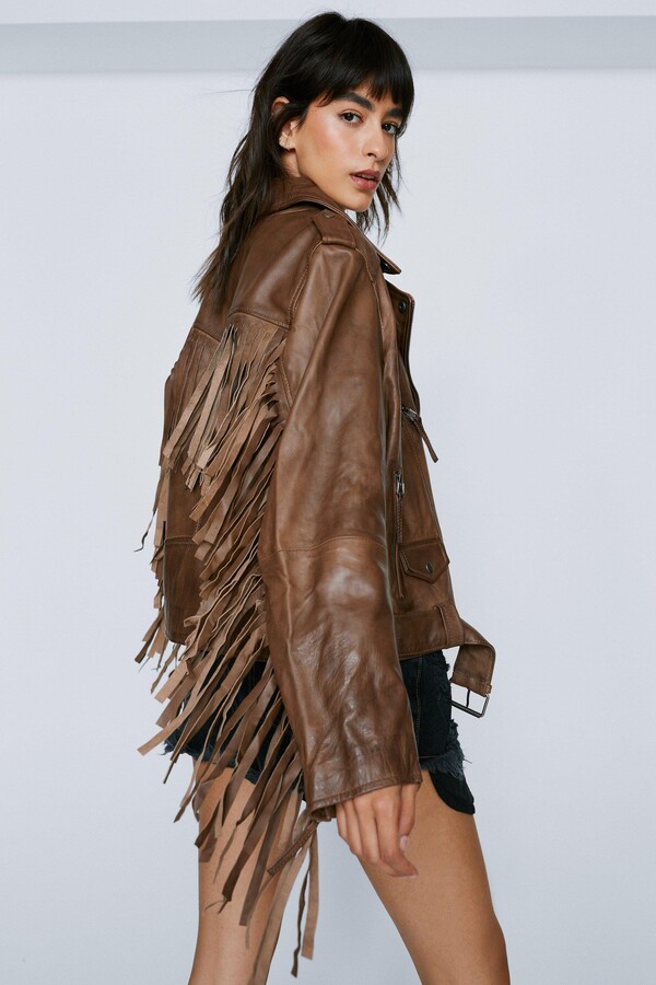 leather jacket fringe sleeves