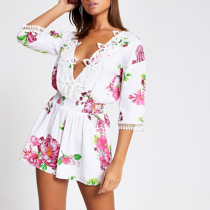 white floral playsuit