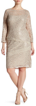 Marina Scalloped Lace Sequin Sheath Dress (Plus Size)