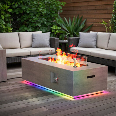 Arlmont & Co. 42" Propane Gas Fire Pit Table 50,000 Btu With Rgb Light And Tank Storage Table