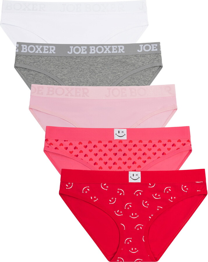 Joe Boxer Women's Cotton Valentine's Day Giftable Bikini Panty Set, 5-pack, Sizes XS to 3X