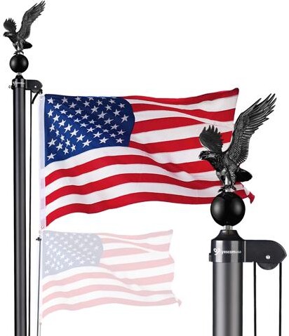 Yescom USA, Inc. Yescom Bravery 20Ft Eagle Topper Sectional Flag Pole Kit Aluminum Outside Inground Yard Garden with 3'x5' USA Flag Black