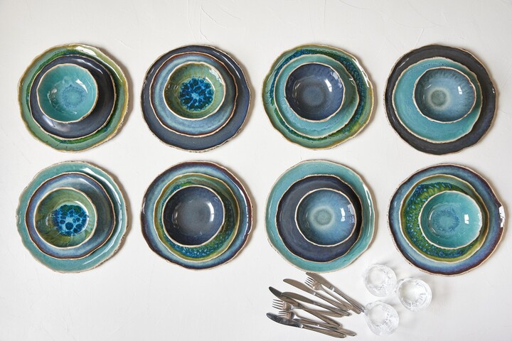 8 Person Dinnerware Set Handmade Ceramics Organic Dinner Setting Tableware Rustic Pottery