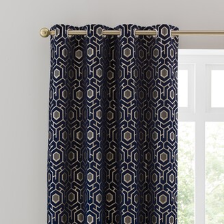 Dunelm Geo Cut Velvet Navy Eyelet Curtains Navy Blue/Gold - ShopStyle