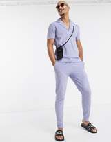 Thumbnail for your product : ASOS DESIGN co-ord revere polo shirt in towelling in lilac
