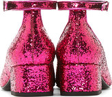 Thumbnail for your product : Saint Laurent Fuchsia Glitter Babies Mary Janes