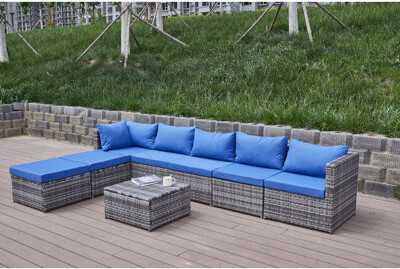 Hokku Designs Patio With Cushions - Make Your Deck A Relaxing Place. Iron Frame Powder Coating. Handwoven Pe In Grey Blend. Water- Blue And Cushion Padding. Ideal F