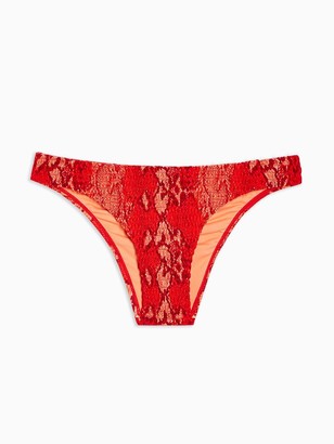 Topshop Shirred Snake Print Bikini Briefs - Red